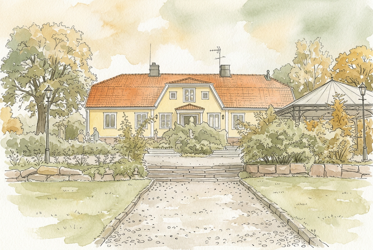 Lido Värdshus en dimmig höstmorgon vid vattnet